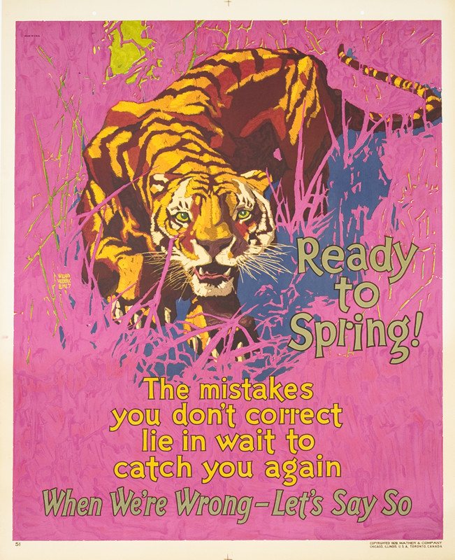 Tiger peering through the grass; pink, orange