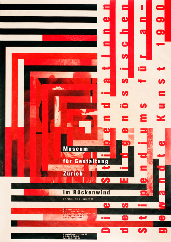 Abstract geometric design; red, black, white