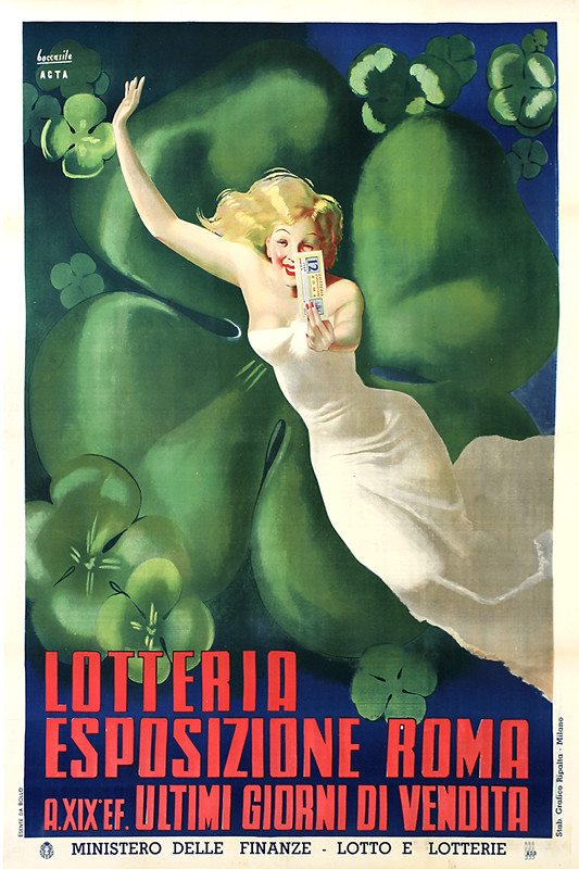 woman with 4 leaf clover shows ticket; pink, green, blue
