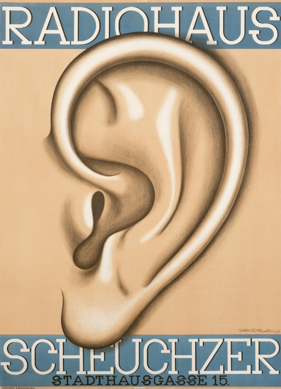 Close-up of an ear; cream, blue