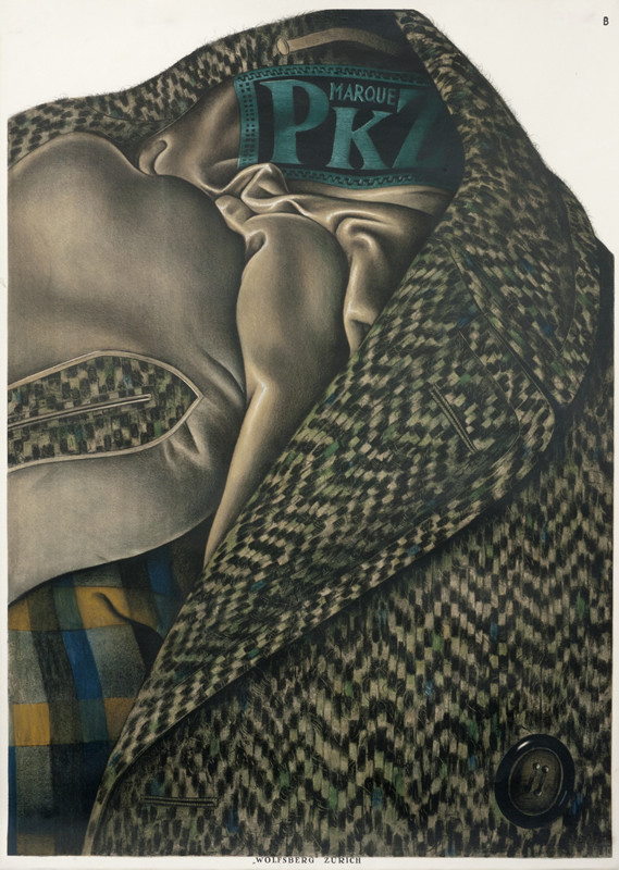 Wool coat with Pkz label; brown, green, yellow