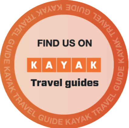 Circle with KAYAK Travel Guide Logo; orange, black, white