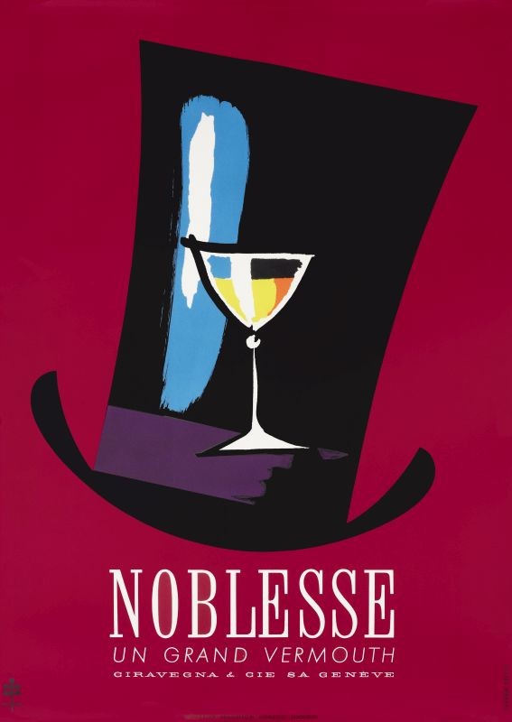 Tophat and martini glass; red, black and blue