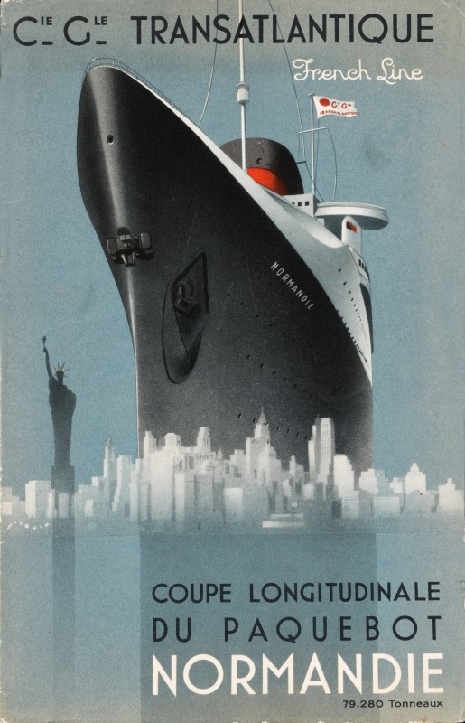 Normandie above New York skyline; blue